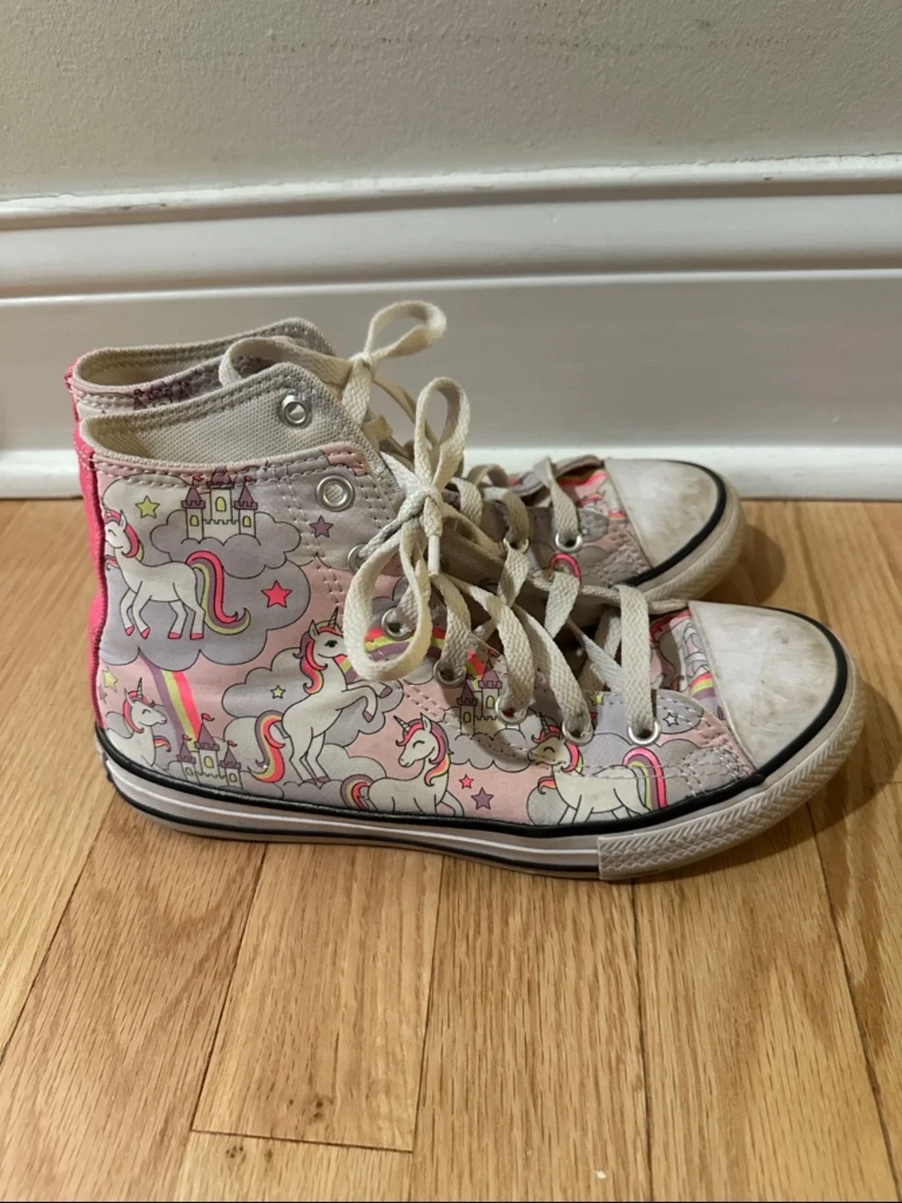 Girls Pink Unicorn High Top Converse